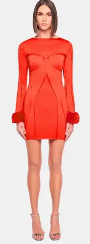 NWT OW Collection CIARA Mini Dress in Red Removable Fur Cuffs Sz Large $220