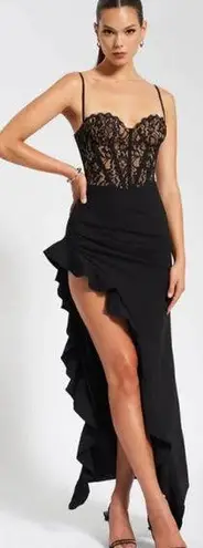 Miss Circle Spaghetti Strap Ruffle Sweetheart Corset Maxi Dress Black Women's XS