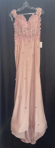 Cinderella Divine Off the Shoulder Floral Mermaid Gown w Sheer Bodice Dusty Rose