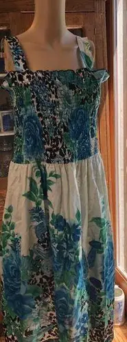 Anthony Richards Floral Square Neck Smocked Sundress Sleeveless Cotton Size LP