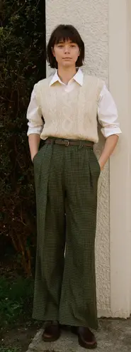 Cider High Waist Gingham Wide Leg Pants Grandpa Core Green Tan NWT Sz Large