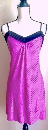 Pink/Purple Slip Chemise Nightgown: Tiny Black Polka Dots Pattern, Stretch,Sz. S