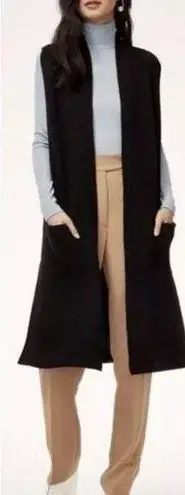 Wilfred Long Knit Vest Womens Small Black Sleeveless Open Front Pockets Duster