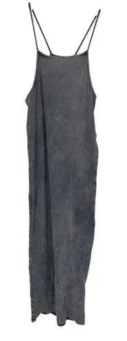Pull & Bear Grey Ribbed Maxi Dress size Large Bodycon Mineral Wash Sleeveless Gray