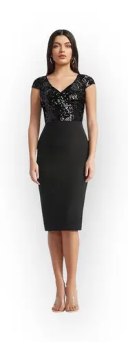 Dress the Population new 𖦹 Jaleah Sequin Surplice Cap Sleeve MIDI Dress 𖦹 Black