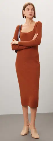 Toccin Rust Brown Sweater Knit Long Sleeve Square Neck Midi Dress Size Medium