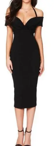 Nookie NWT Women's Size Small Black Athena Off Shoulder Elegant Midi Dress
