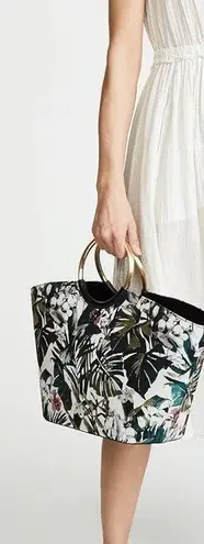 Flynn Hampton Flora Metallic Weave Floral Tote Bag Purse Metallic Ringed Handles Black