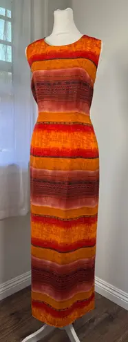 Vintage ‘90s Sheri Martin Orange, Red & Copper Belted Sleeveless Maxi Dress Orange Size M
