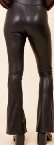 Vintage Havana Stretch Split Hem Flare Pants Faux Leather Chocolate