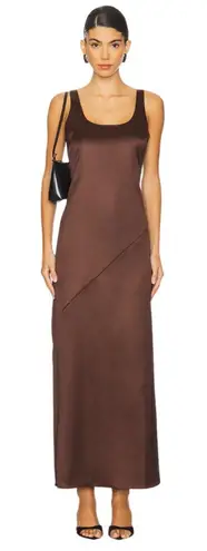 Line and Dot  Dalton Dress in Chocolate Small New Womens Satin Maxi Gown - Image 1