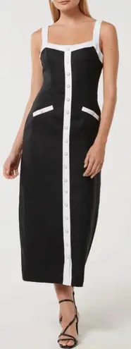 New EVER NEW Mia Contrast Trim Sleeveless Linen Midi Dress sz 6 Black