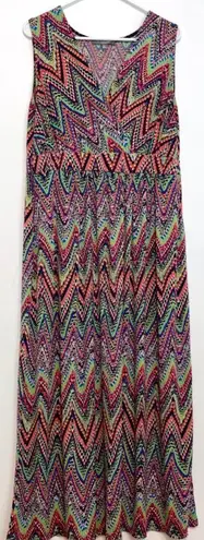Ny Collection Plus Size Multicolor Sleeveless Maxi Dress Rainbow Chevron Stripe