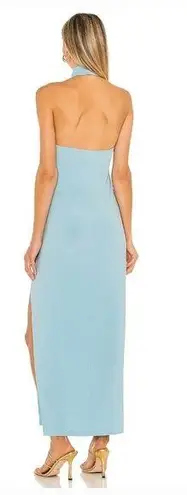Norma Kamali Halter Turtle Side Slit Gown in Powder Blue