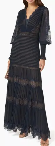 Tadashi Shoji NWOT Nyssa Bishop Long Sleeve Navy not blue nude Gown Sz 18