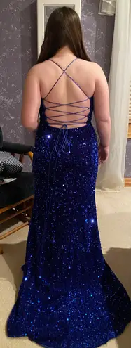 Blue Sequence Prom Dress Size 10