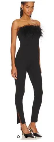 Alice + Olivia  Idell Strapless Feather Trim Zip‎ Jumpsuit Black Women’s Size 6 - Image 1