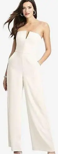 NEW Dessy Collection STRAPLESS NOTCH CREPE JUMPSUIT WITH POCKETS IN IVORY White Size 14