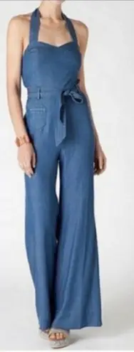 Elevenses Anthropologie Halter Neck Denim Wide Leg Retro Jumpsuit Size 8 NWT