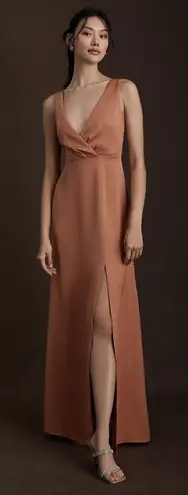 BHLDN Piper Sedona Satin V-Neck Formal Gown Dress Bridesmaid Sz 8