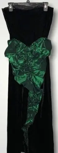 Black Velvet & Emerald Green Strapless Lined Corset Top Formal Prom Gown XXS