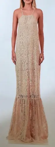 Lace Halter Mermaid Formal Prom Wedding Gown Dress Tan