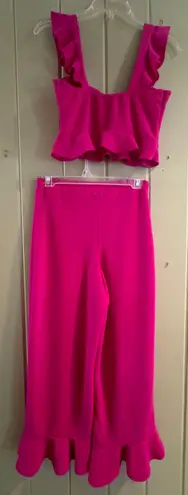 Boohoo pink/magenta ruffle 2 piece set Grace frill bralette & hem trouser co-ord thumbnail 7