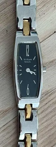 Raga Titan Ladies Watch Two Tone Bracelet Rectangular Black Dial