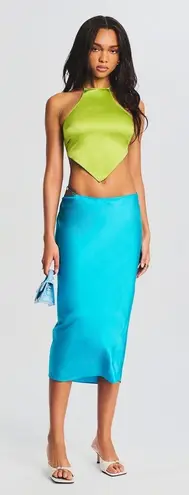 SER.O.YA Penina Silk Midi Skirt Size SMALL in Turquoise Blue