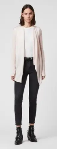 ALLSAINTS Drina Ribbed Asymmetrical Zipper Shoulder Merino Wool Cardigan.