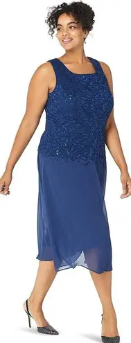 Alex Evenings Navy Chiffon Dress w/Sequin Embellished Overlay Size 20W New w/Tag