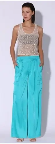 Walter Baker Denver Pant Turquoise Blue Wide Leg High Rise Satin SZ S NWT $198