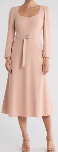 LK Bennett NEW Katerina Long Sleeve Belted Pin Pink Crepe Midi Dress sz 12