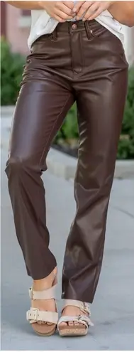 Judy Blue NWOT  Faux Leather Tummy Control High Rise Straight 22 W JB88754 Brown