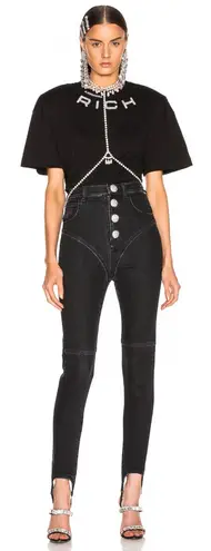 Alessandra Rich Crystal Button High Waist Stirrup Jeans Blue Size 25