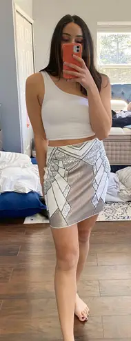 EXPRESS White and Silver Sequins Mini Skirt