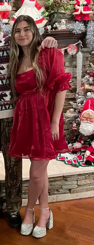 Boutique Puffy Sleeve silk dress