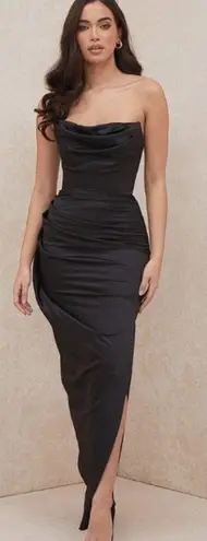 House Of CB NWOT Adrienne Black Satin Strapless Corset Maxi Sz S A-C cup