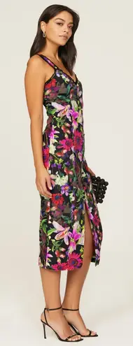 Marchesa Notte Botanical Midi Dress in Size 6 Black