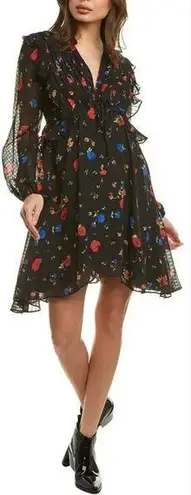 The Kooples Paris Black Daydream Flowers Silk Mini Dress Size 0