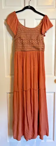 Sincerely Jules Women's Crochet Front Flutter Sleeve Maxi Dress Peach Medium