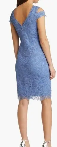Tadashi Shoji Cold Shoulder Lace Blue stone knee length Cocktail Dress sz 6
