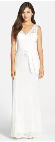 Adrianna Papell  Sleeveless Lace Overlay Illusion Gown Size US/14