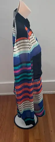 Bisou Bisou Sheer Button Up Striped Multicolored Blouse, size M