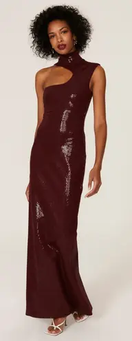 Solace London Red Burgundy Sequin One Shoulder Mock Neck Yara Gown size US 4