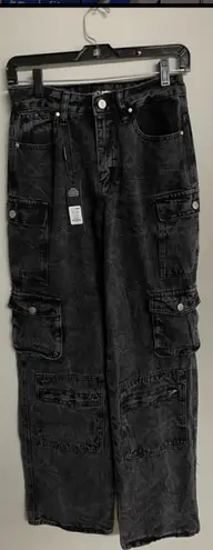 FashioNova FashionNova Mad For You Cargo Black Jeans Pants Wide Leg Women’s Sz 3 NWT