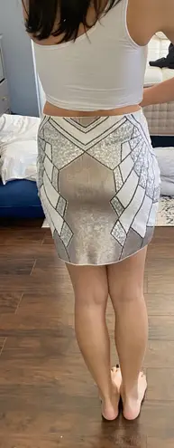 EXPRESS White and Silver Sequins Mini Skirt