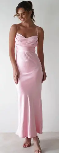 Oh Hello Clothing Everleigh Soft Satin Midi Dress | Light Pink Size M