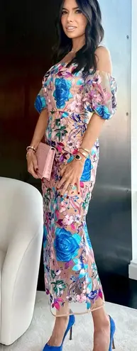 Milly Nira Floral Embroidered Off-Shoulder Midi Dress Size 2 NWT