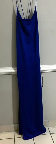 Split Thigh Lace Up Backless Halter Neck Dress Open Back blue Dress